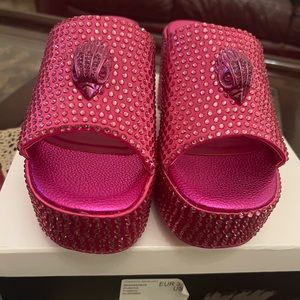A brand new Kurt Geiger London wedge sandals in fushia color with rhinestone.